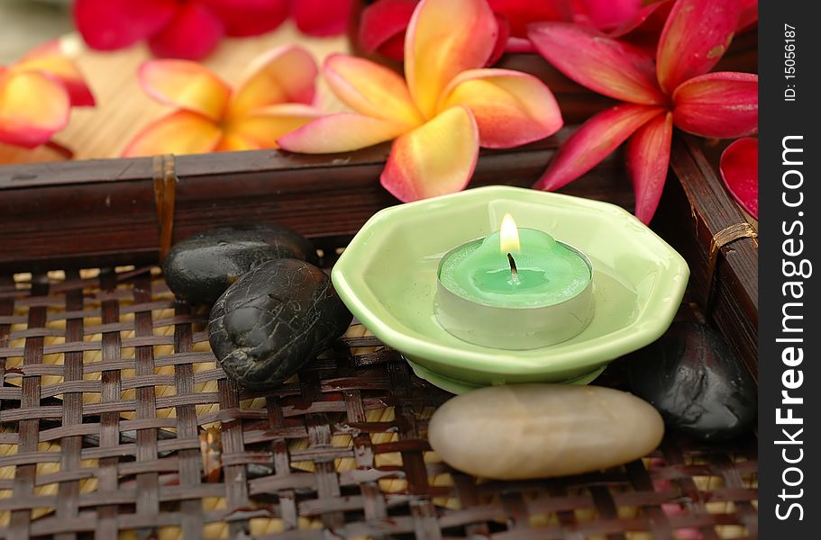 Aromatic candle and other spa accessories. Aromatic candle and other spa accessories