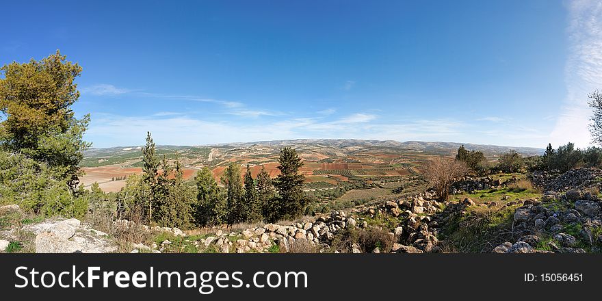 Mediterranean landscape panorama of Judean mountains