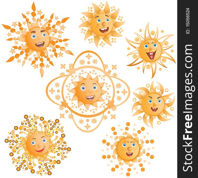 Seven positive sun. Vector illustration.