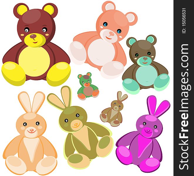 Multi-coloured soft toys. Vector illustration.