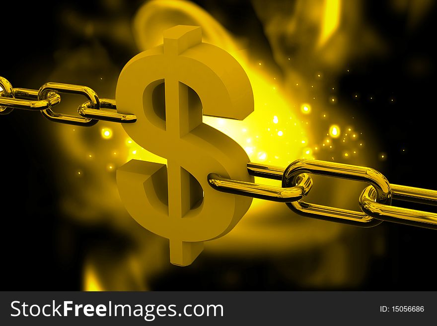 High quality rendering of dollar symbol and chain. High quality rendering of dollar symbol and chain