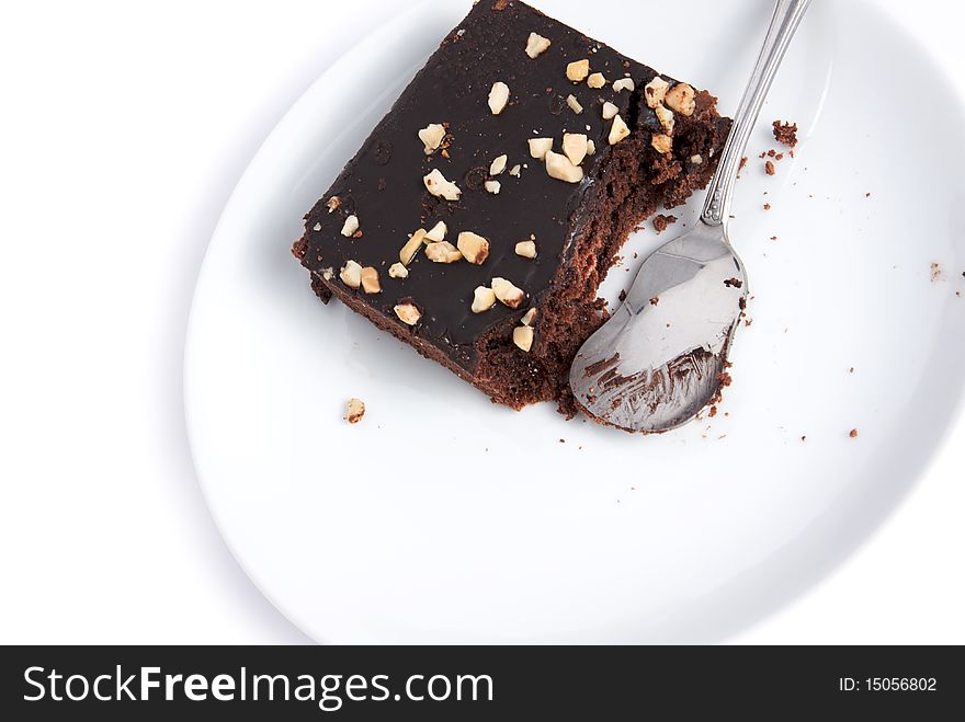 Brownie squares on a isolated white background. Brownie squares on a isolated white background