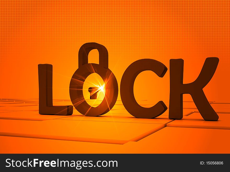 Highly rendering of lock symbol in digital color background