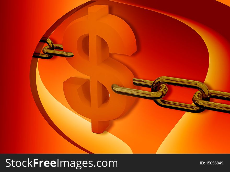 High quality rendering of dollar symbol and chain. High quality rendering of dollar symbol and chain