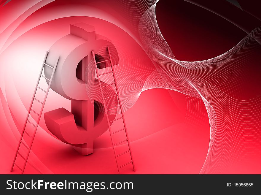 3d rendering of Dollar sign and ladder in digital background. 3d rendering of Dollar sign and ladder in digital background