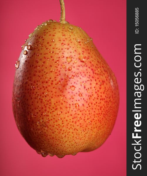 Close-up view of fresh pear with water drops