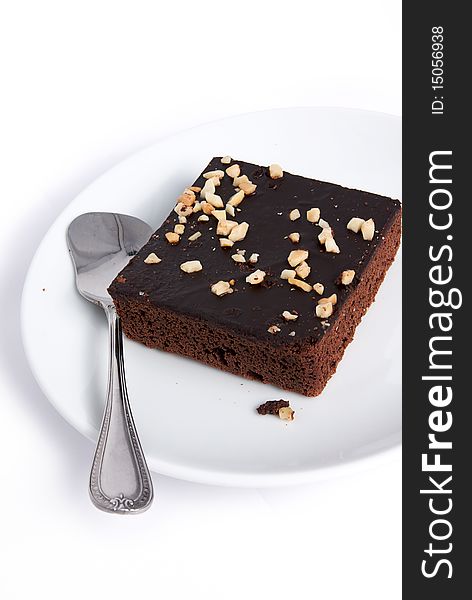 Brownie Square On Plate Dish