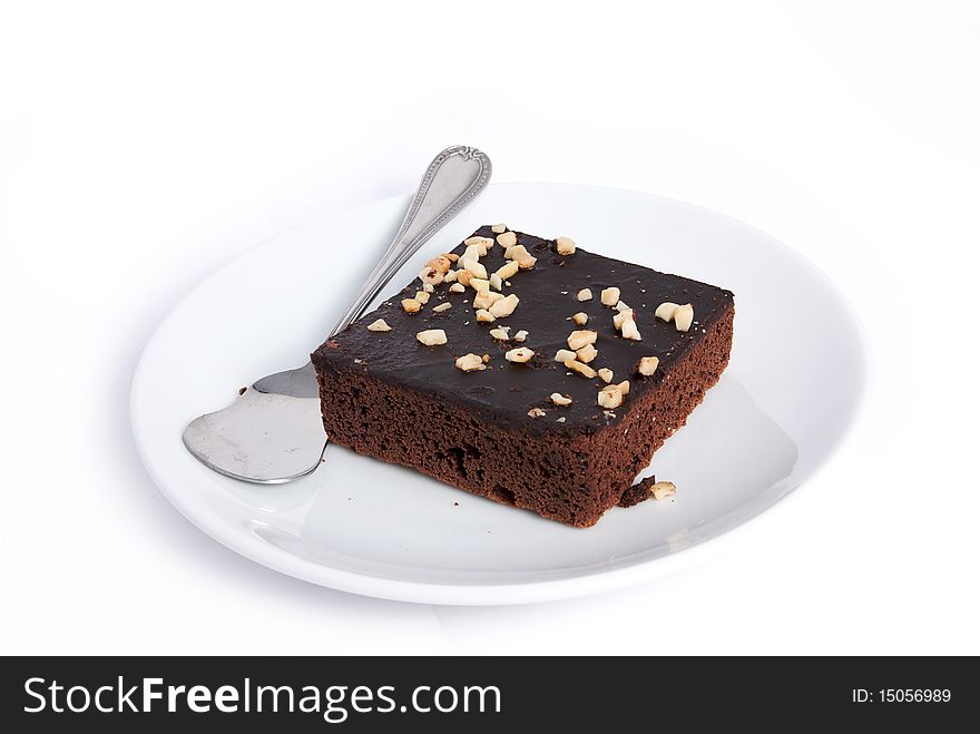 Brownie squares on a isolated white background. Brownie squares on a isolated white background