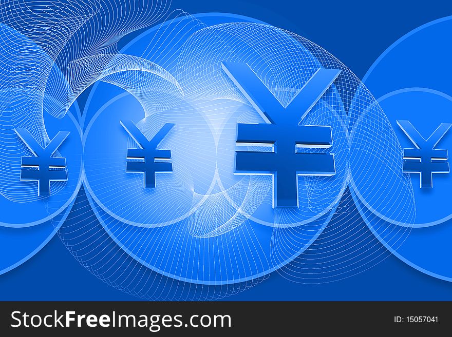 Digital illustration of yen currency in color background