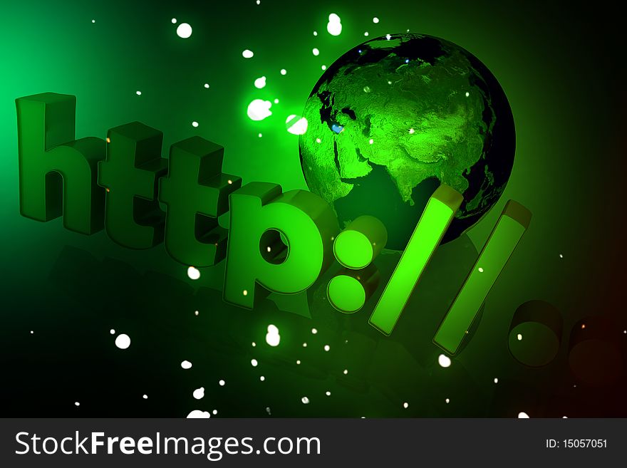 Digital illustration of  world and http  in color background