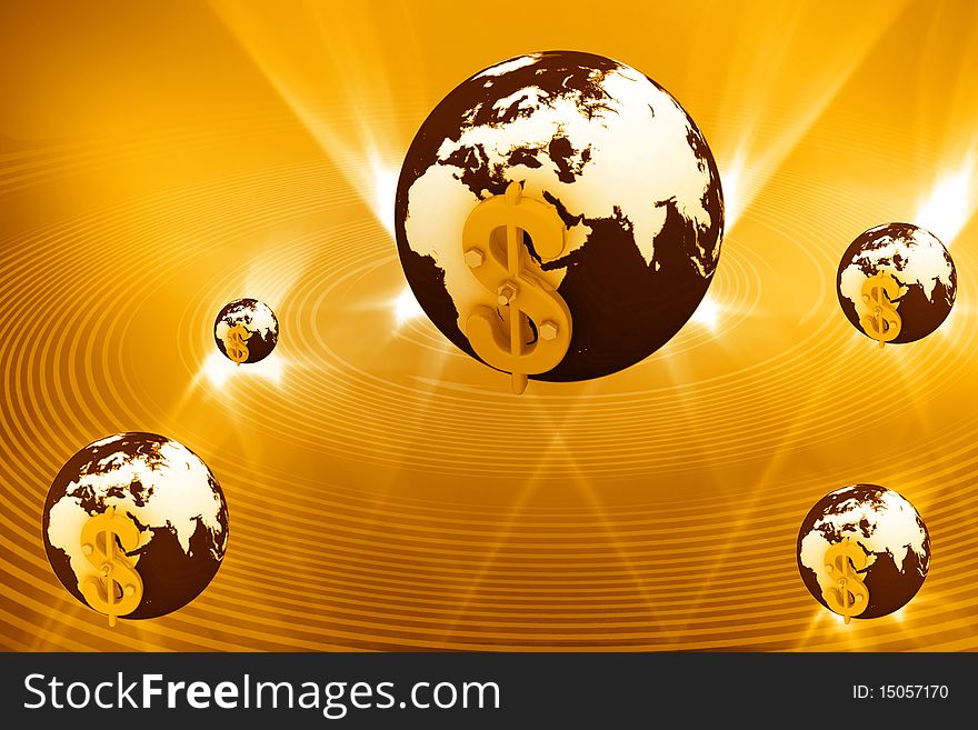 Highly rendering of 3d globe and dollar sign in color background. Highly rendering of 3d globe and dollar sign in color background