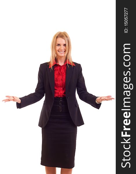 Smiling business woman. Isolated over white background