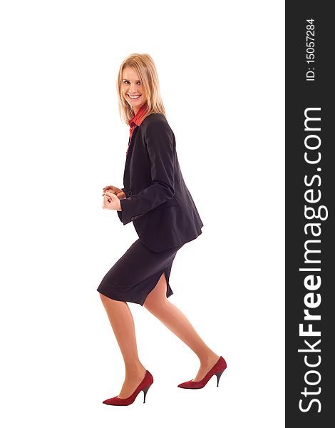 Very excited Business woman winning over white background