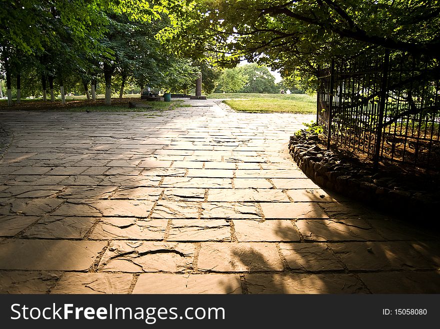 Stone Pavement In The Empty Park