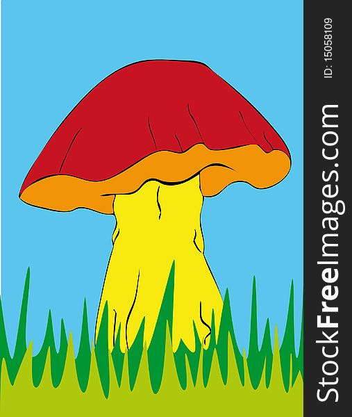 Bright and colorful large forest mushroom