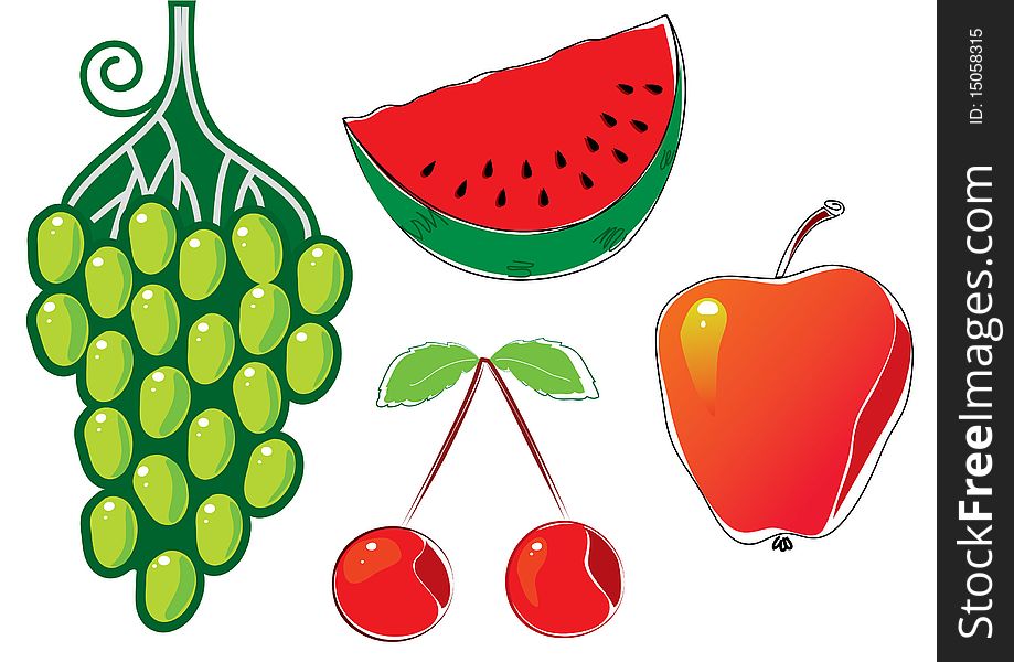 Vector color fruits on white for design