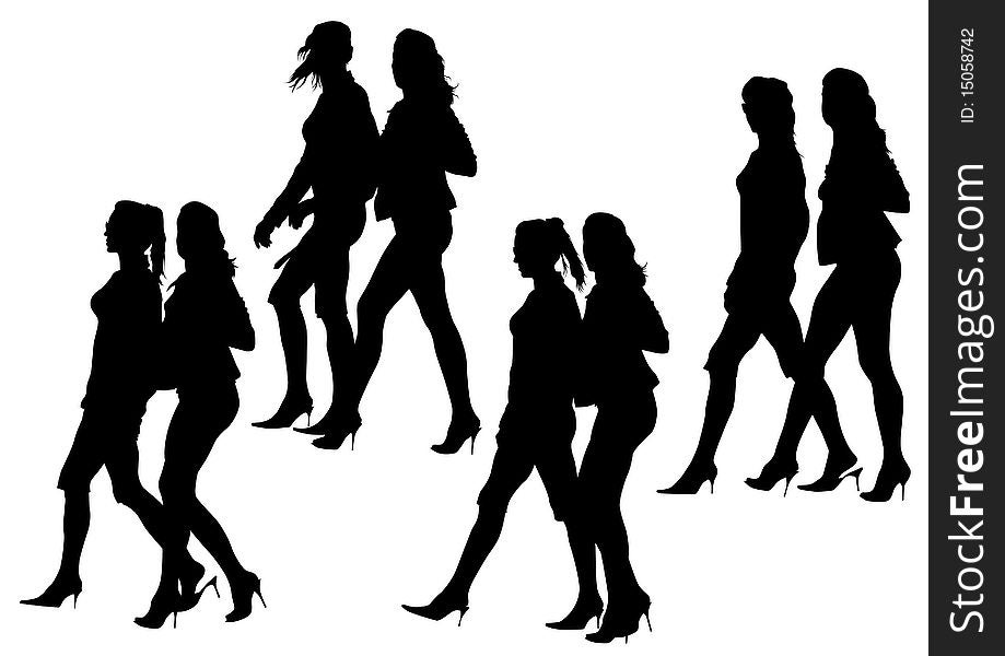 Drawing of beautiful girls. Silhouettes on white background. Drawing of beautiful girls. Silhouettes on white background