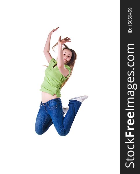 Beautiful Jumping Girl Isolated