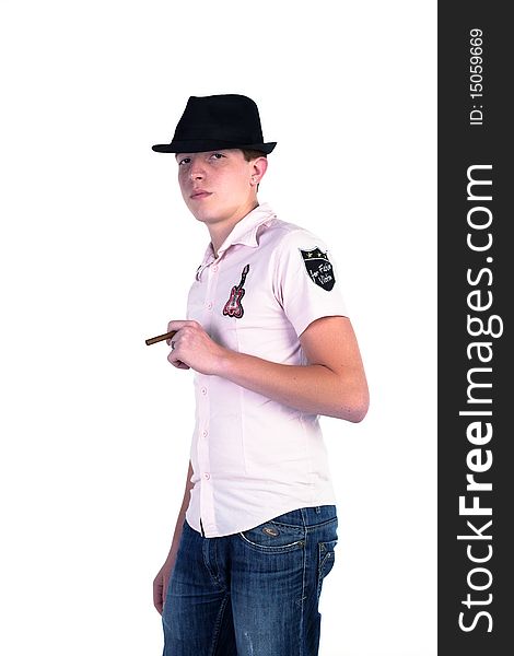 Adolescent posing on a white background. Adolescent posing on a white background