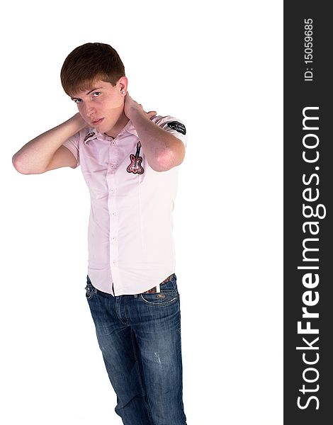 Adolescent posing on a white background. Adolescent posing on a white background