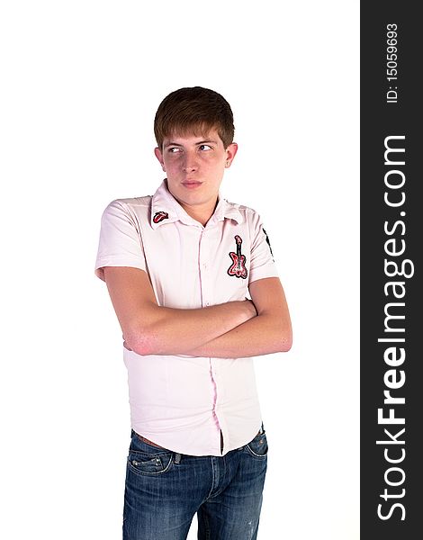 Adolescent posing on a white background. Adolescent posing on a white background