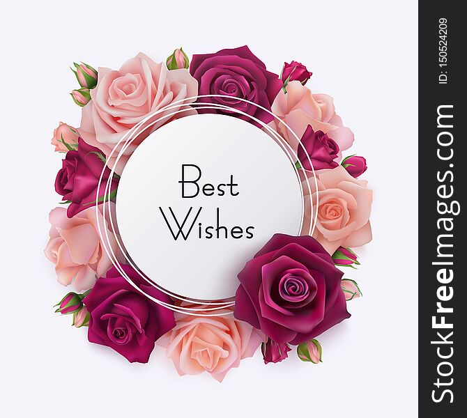 Best wishes card with realistic roses