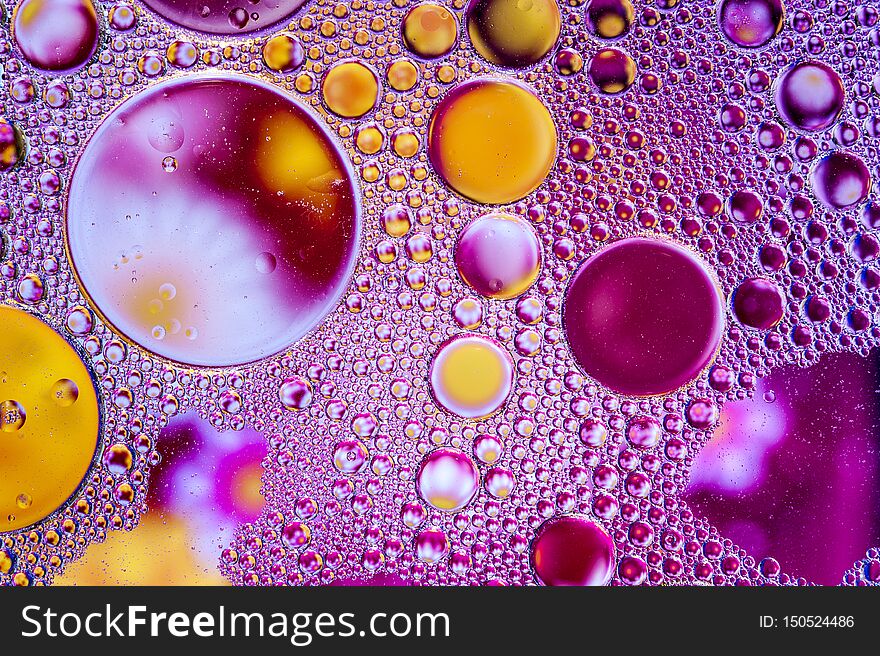 Colourful oil ink bubbles and drops. Abstract template mixed texture background. Wallpaper pattern.