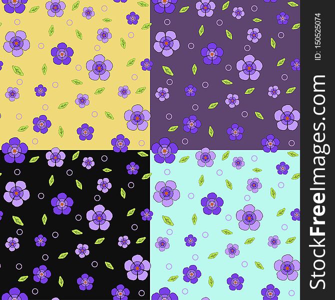 Vector seamless floral pattern of violet flowers