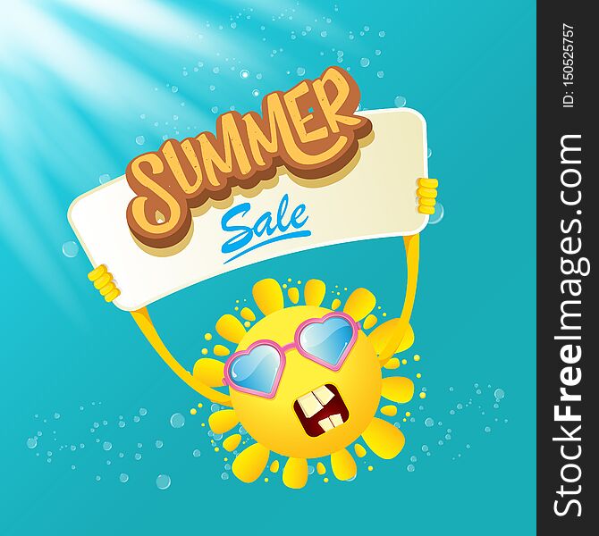 Vector Summer Happy Sun Holding Sale Offer Sign