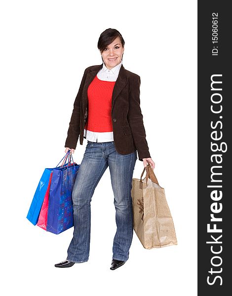 Young adult woman with shopping bags