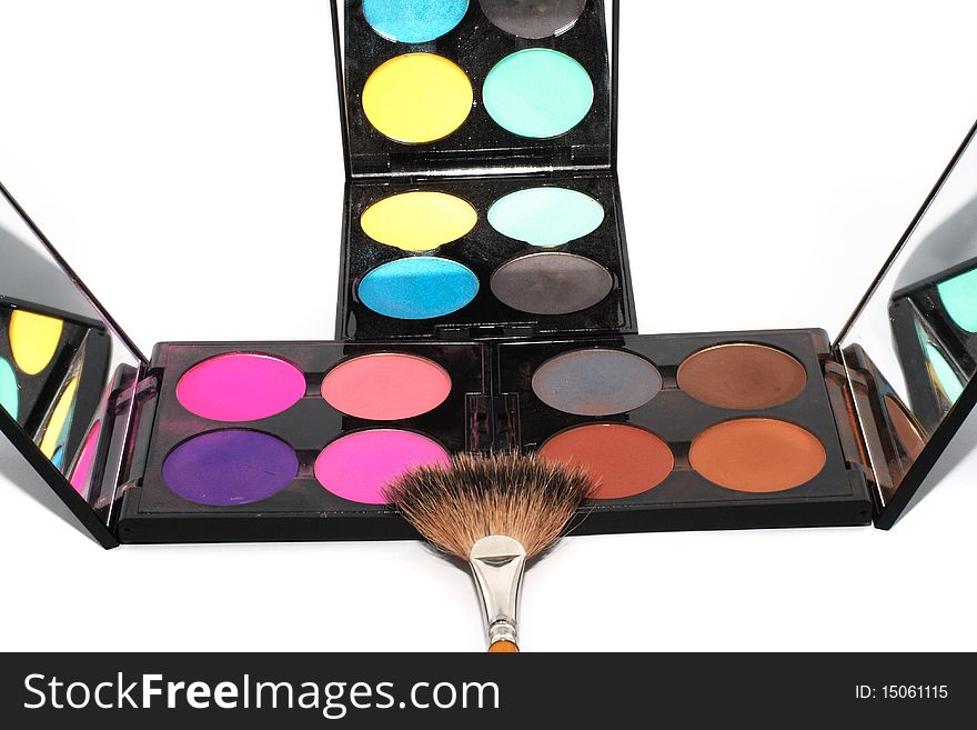 Palette for make-up with mirror and brushes