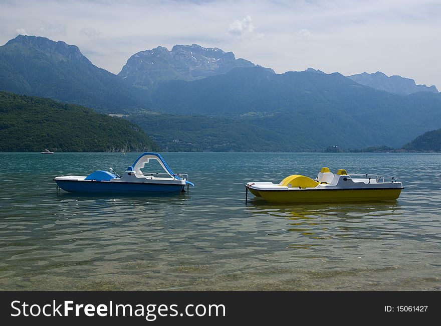 Two boats on the lake Annecy, France