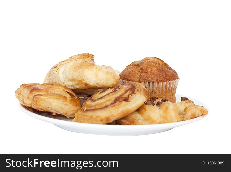 Plate of a selection of breakfast croissants and pastries