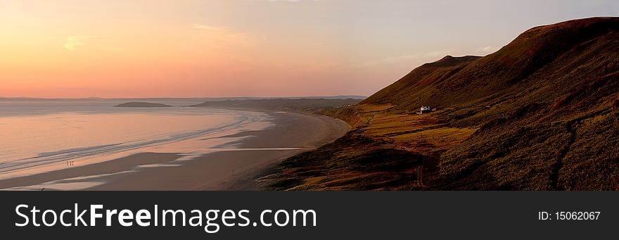 Large panoramic of beautiful coastline at sunset. Large panoramic of beautiful coastline at sunset