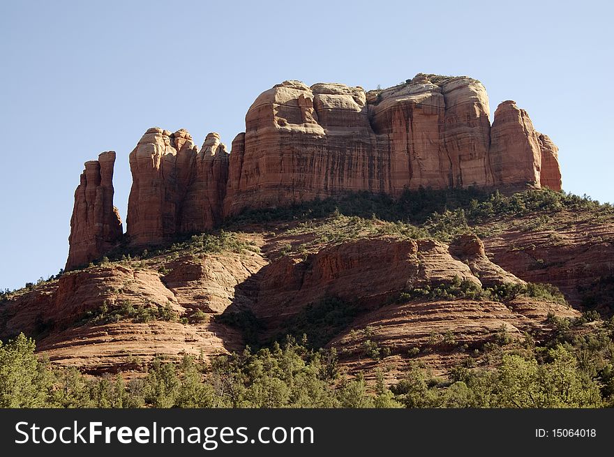 View of the Cathedral Rock formation in Sedona, Arizona.