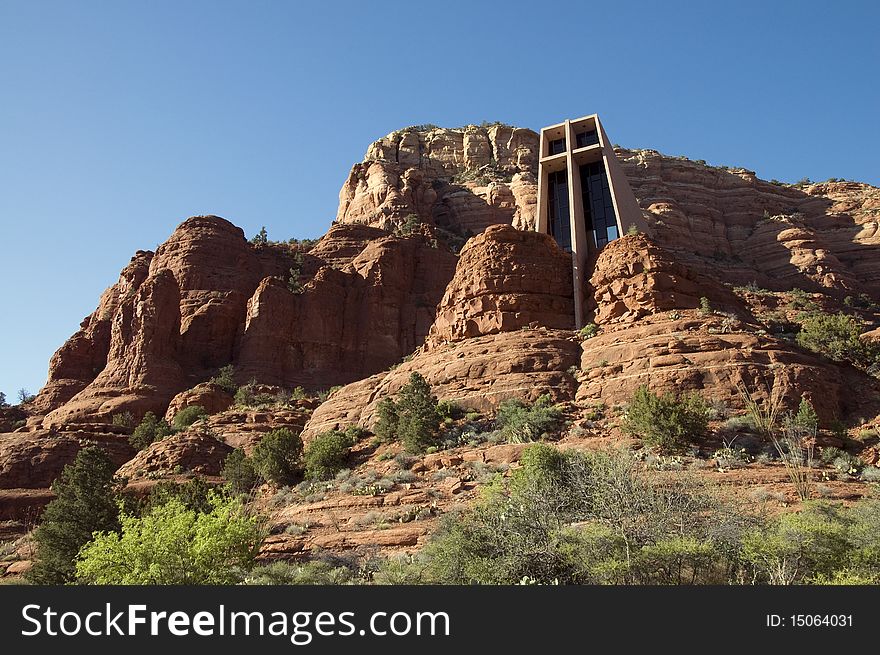 View of the Chapel of the Holy Cross in Sedona, Arizona.