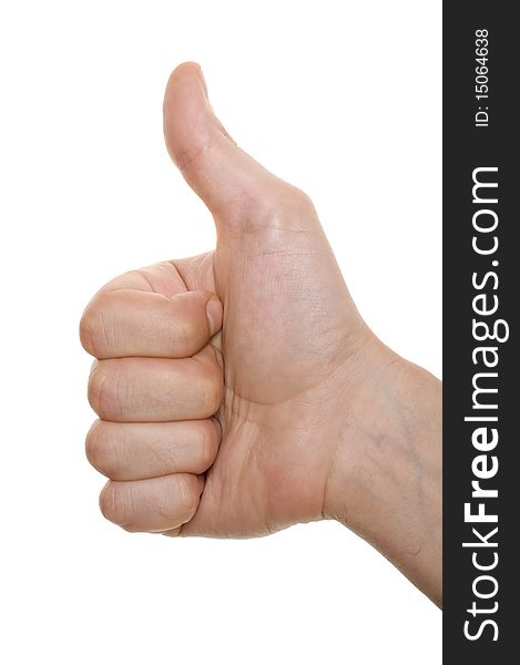 Men's hand make thumbs up isolated over white. Men's hand make thumbs up isolated over white