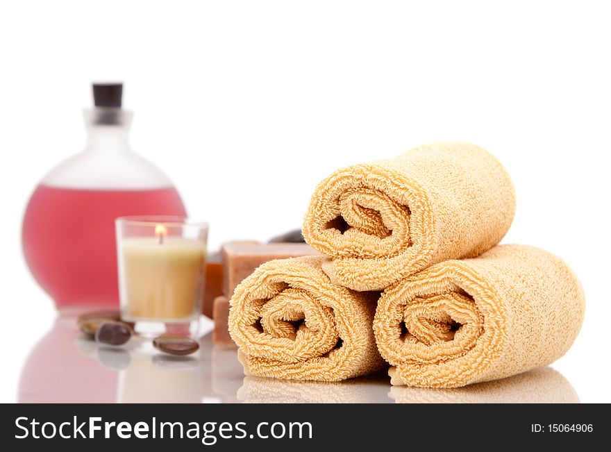 Various spa objects on white background