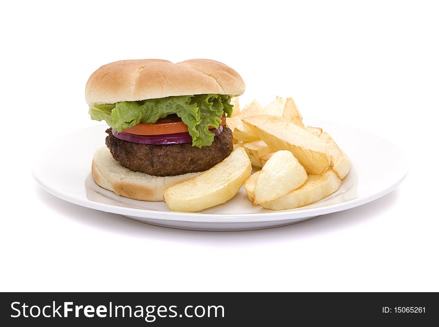 Hamburger and french fries