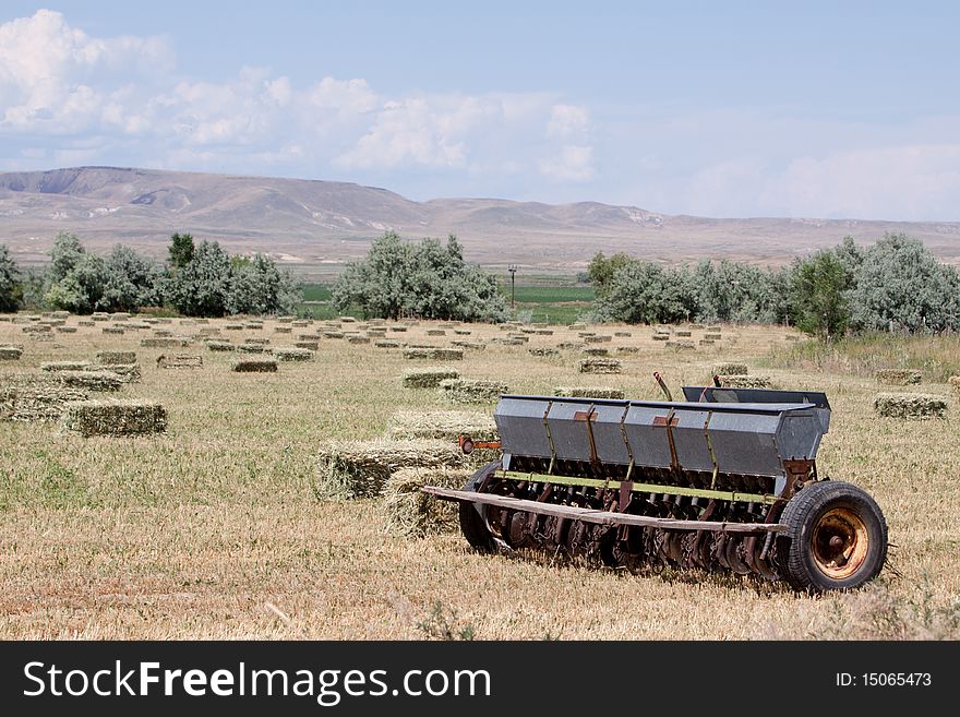 Haystacks and baler