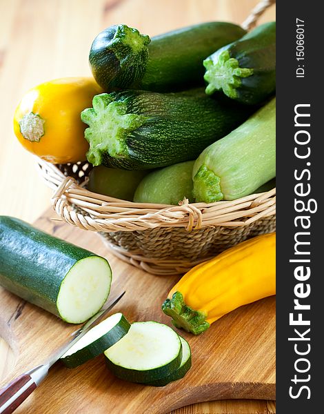 Fresh yellow and green zucchini