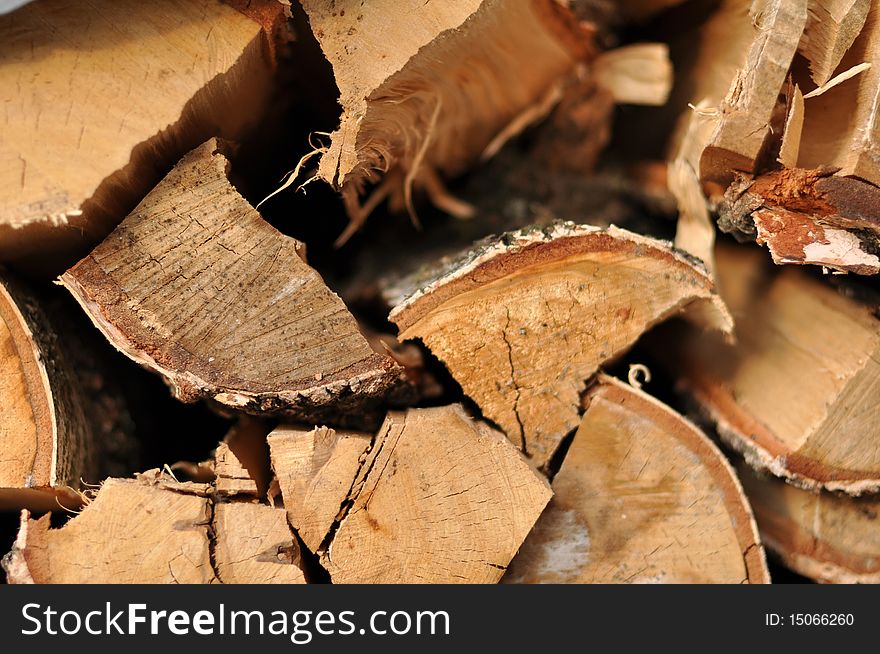 Fire wood combined in a woodpile on a summer residence