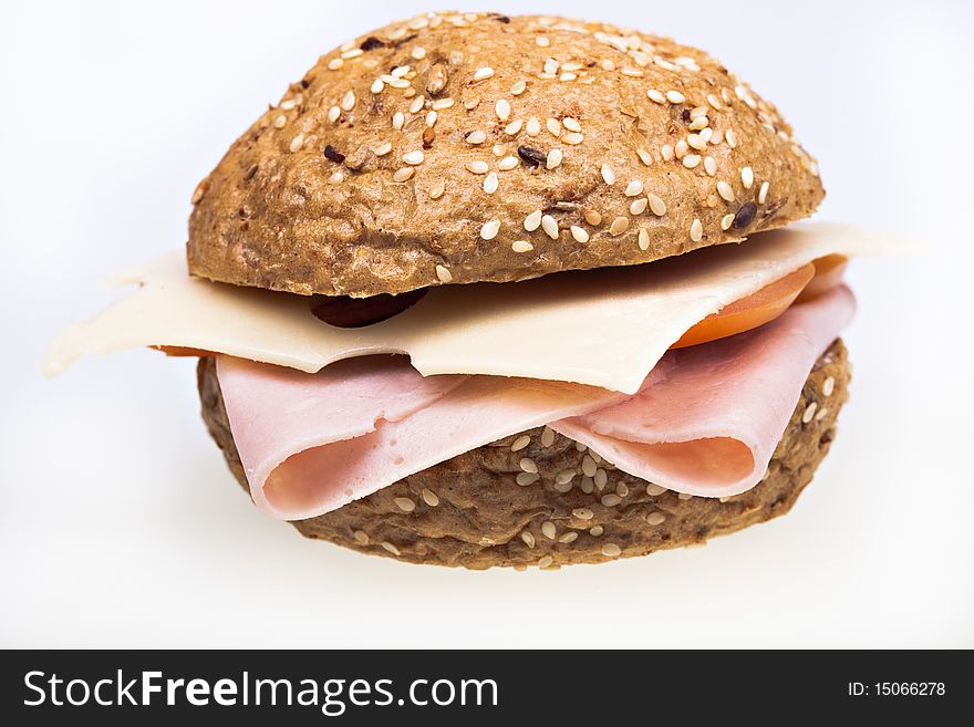 Healthy ham sandwich with cheese, tomatoes isolated. Healthy ham sandwich with cheese, tomatoes isolated