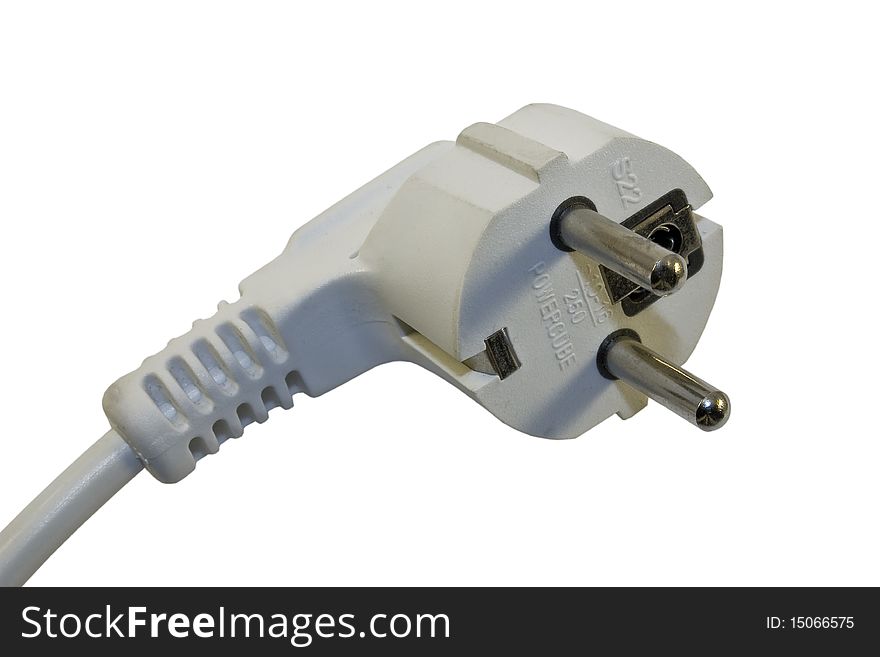 White plastic electric plug isolated on the white