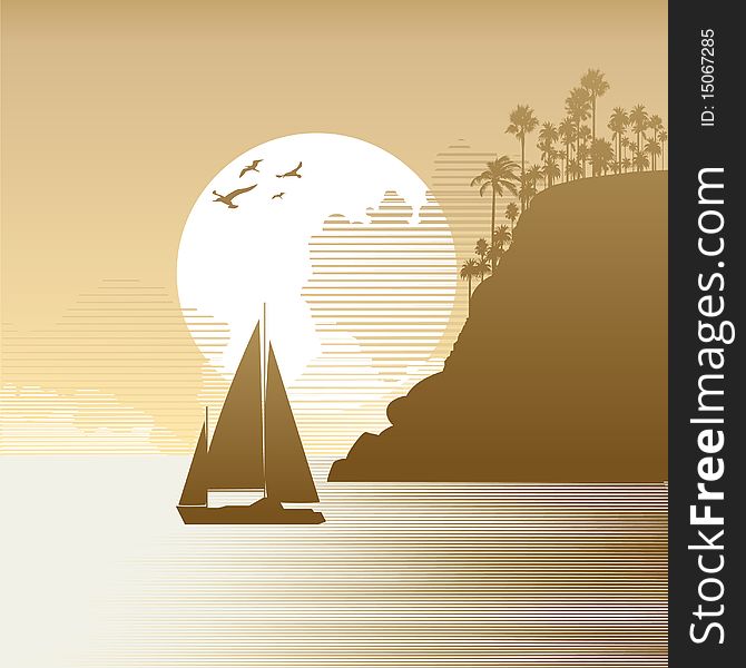 Sailing with tropical background vector