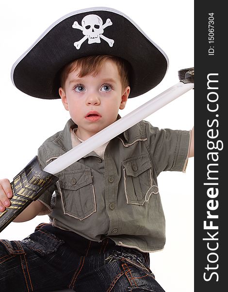 A young boy dressed as a pirate.