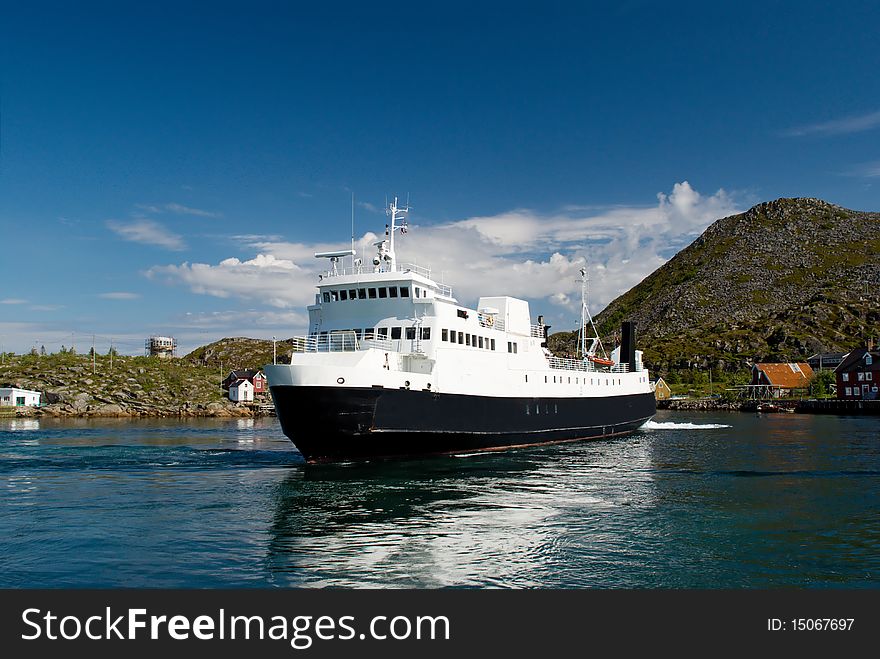 The ferry in a fjord of Norway. The ferry in a fjord of Norway