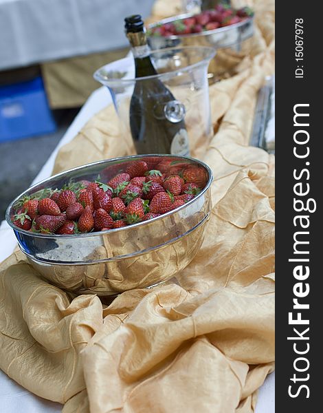 Fresh strawberry inside a silk bowl