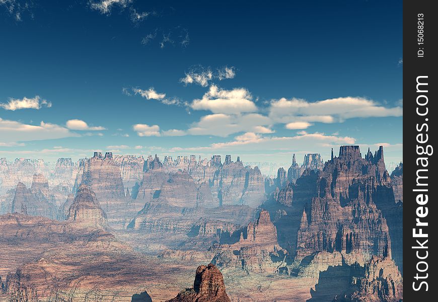 A Barren rocky landscape with sky.