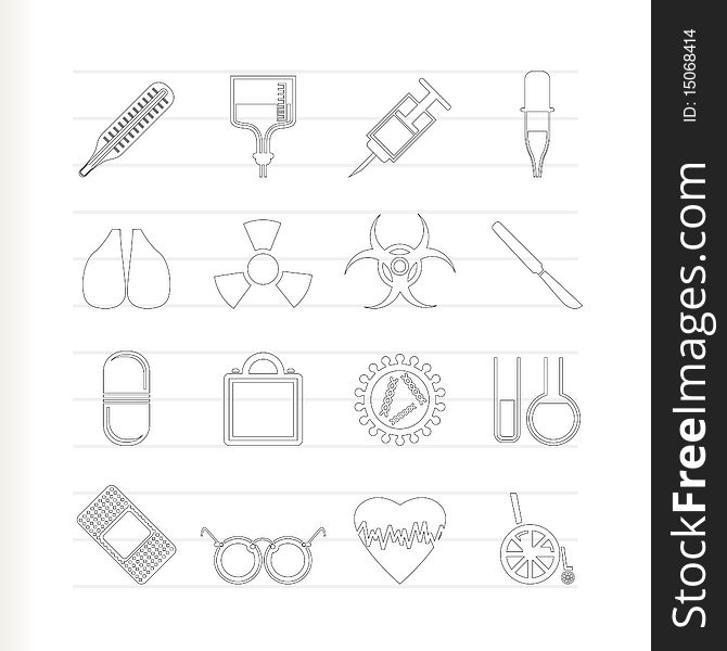 Collection of medical themed icons and warning-signs icon set. Collection of medical themed icons and warning-signs icon set